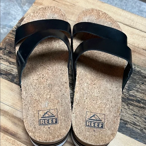 REEF Black Cork Footbed Sandals - Picture 2 of 7